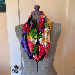 Vintage 60's Infinity Scarf Rare Multicolor Colorful Floral Print Painterly Art
